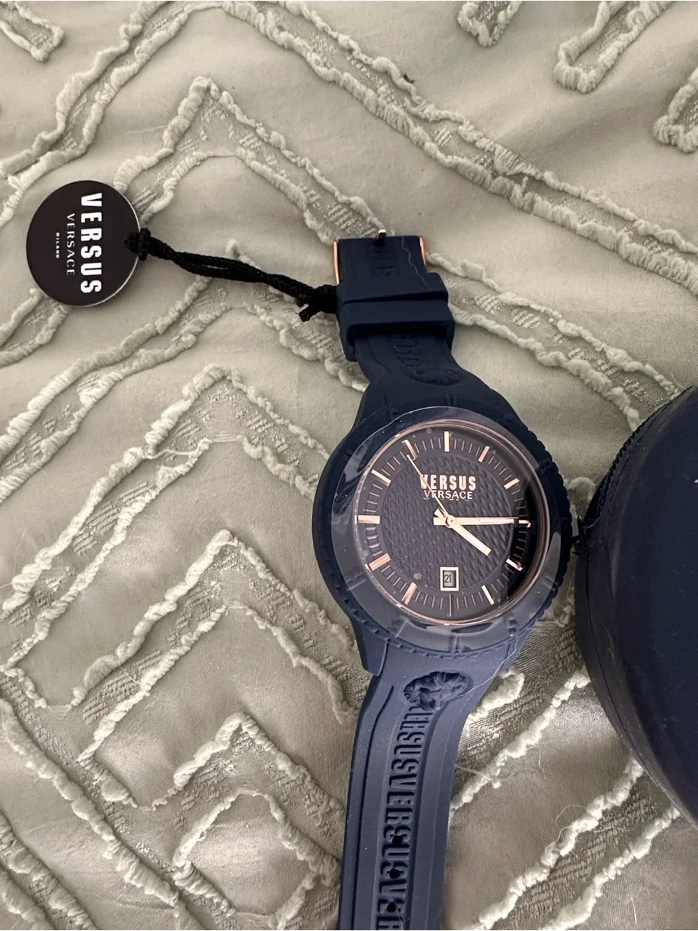 Versus Versace Men's Dark Blue Silicone Strap Watch with Matching Case